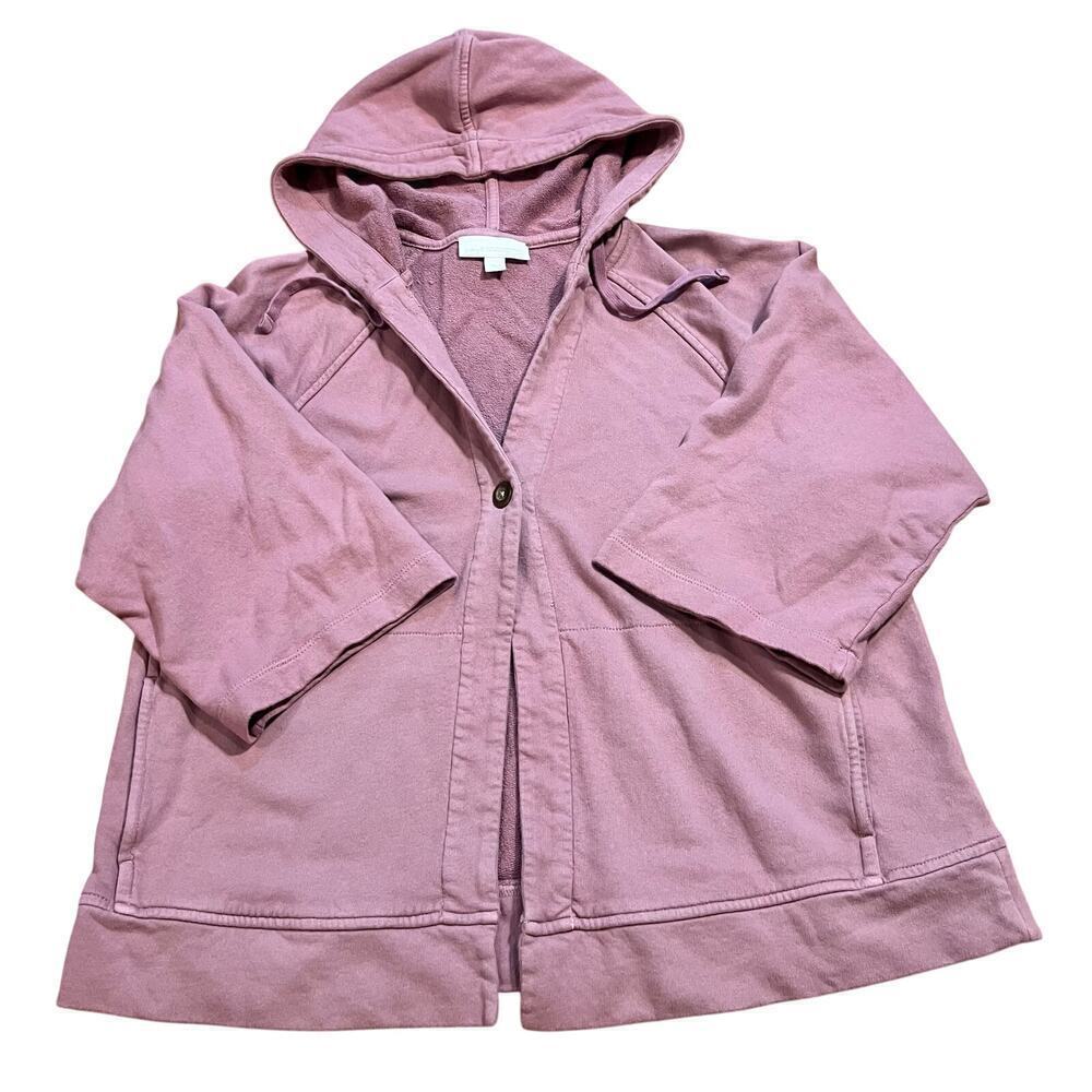 J Jill Pure Jill Organic Cotton Hooded Lounge Top Jacket Size XS Mauve Oversized - Picture 2 of 5